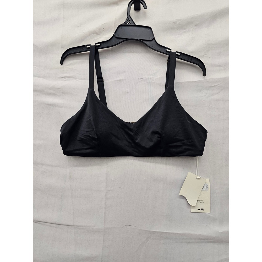 Andie Womens V-Neck Bikini Top Black Nylon Blend Size Large